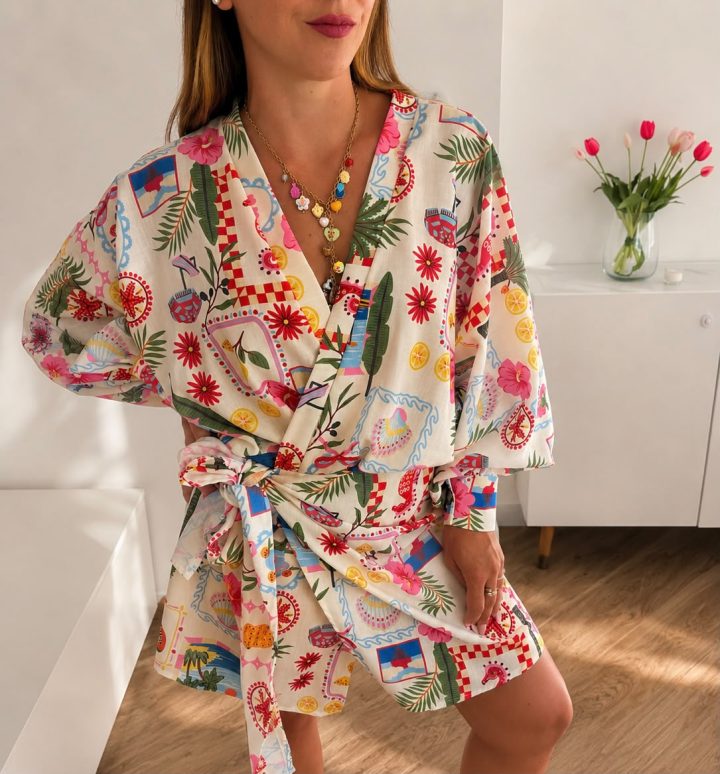 Abito Kimono Fantasia Tropical Fiori
